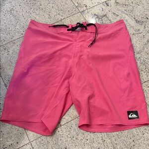 Quiksilver Men's Bright Pink Boardshorts with Black Drawstring